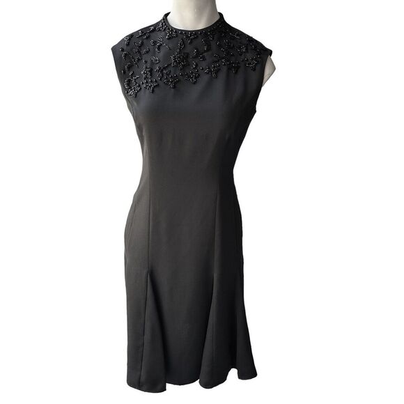Brooks Brothers Dress Fit Flare Midi Women's 4P Black Beaded Trim Sleeveless NWT - Picture 1 of 12